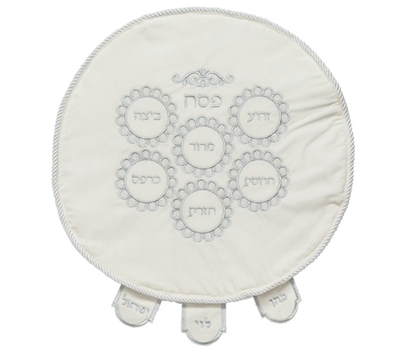 White Velvet Matzah Cover, Silver Embroidery - Seder Plate Design - Culture Kraze Marketplace.com