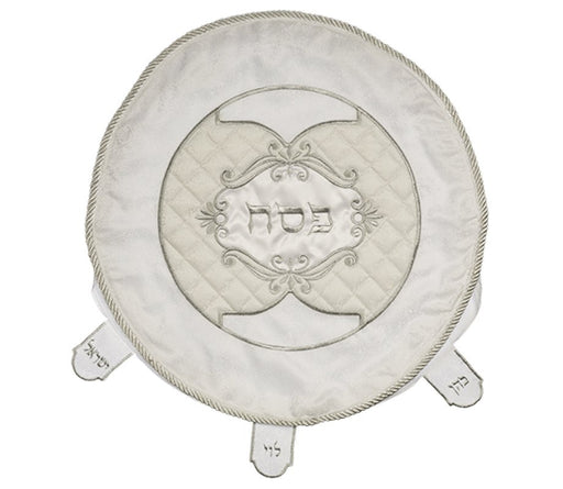 White and Cream Embroidered Satin Matzah Cover - Quilted Design - Culture Kraze Marketplace.com
