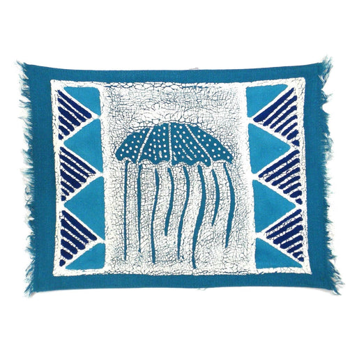 Handpainted Blue Jellyfish Batiked Placemat - Tonga Textiles - Culture Kraze Marketplace.com