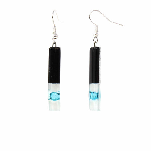 Long Rectangle Glass Dangle Earrings, Black Tie - Tili Glass - Culture Kraze Marketplace.com