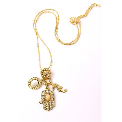 Handmade Golden Hamsa Seahorse Necklace - Culture Kraze Marketplace.com