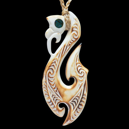 Large Flame Brushed Manaia Matau, handcrafted bone pendant - Culture Kraze Marketplace.com