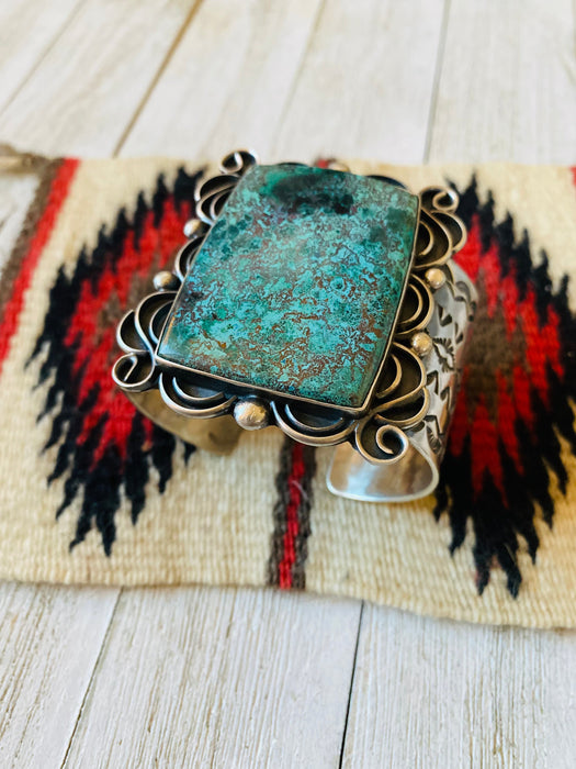 Navajo Tibetan Turquoise & Sterling Silver Cuff Bracelet Signed