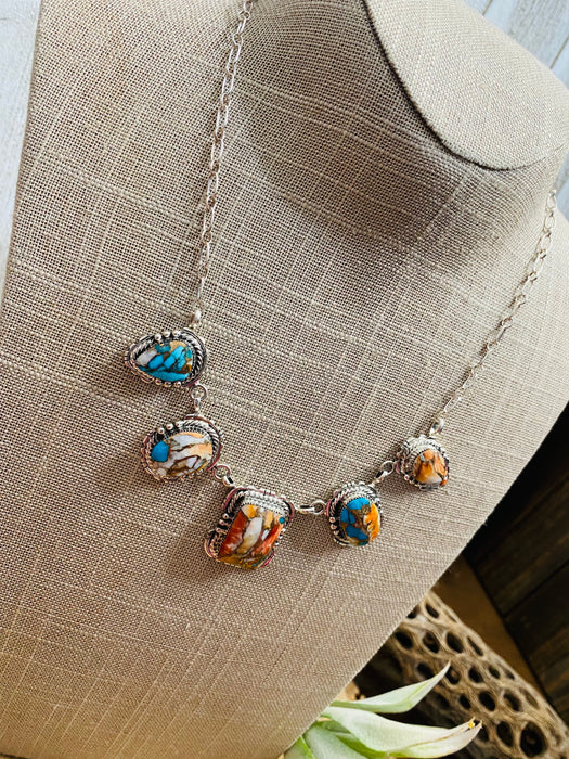 Navajo Multi Stone Spice & Sterling Silver Lariat Necklace Signed