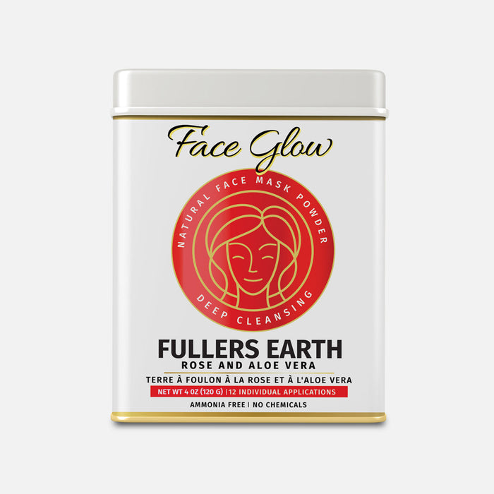 Face Glow Face Mask Powder Kit- Fuller’s Earth w/ Rose & Aloe Vera- 12 Individual Sachets of Multani Mitti (10 gm each)- Reusable Brush & Tray Included-0