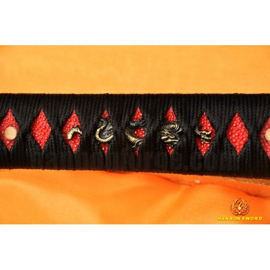 Japanese KATANA Sword Black&Red Damascus Oil Quenched Full Tang Blade Dragon Koshirae - Culture Kraze Marketplace.com