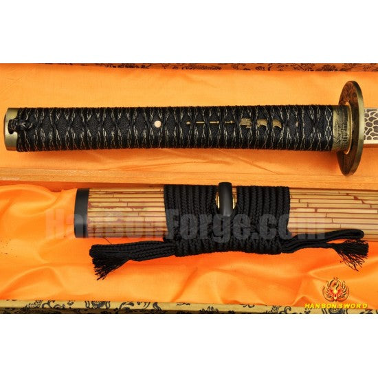 Japanese Samurai Sword Unokubi-Zukuri Full Tang Clay tempered Blade Bamboo Sheath - Culture Kraze Marketplace.com