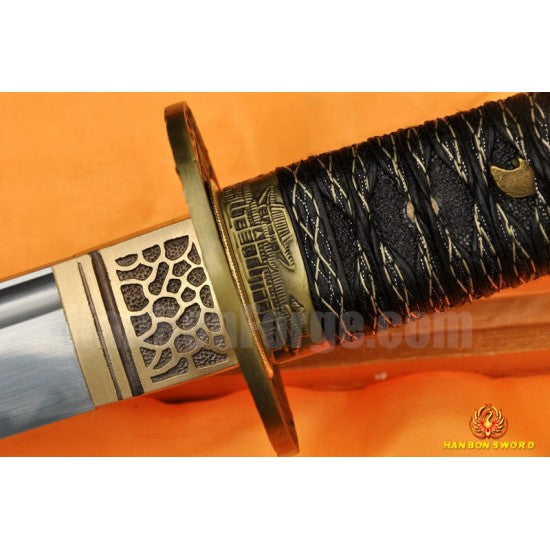Japanese Samurai Sword Unokubi-Zukuri Full Tang Clay tempered Blade Bamboo Sheath
