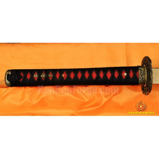Hand Forged Black&Red Damascus Oil Quenched Full Tang Blade Iron Koshirae Japanese Ninja Sword - Culture Kraze Marketplace.com