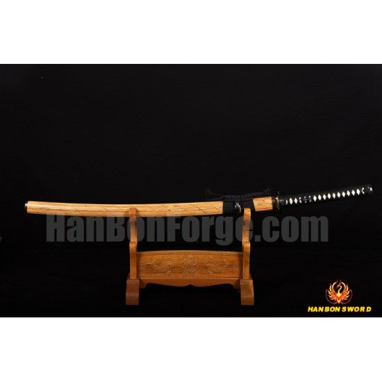 Hand Forged Japanese Samurai Sword KATANA CLAY TEMPERED FULL TANG BLADE BAMBOO SAYA