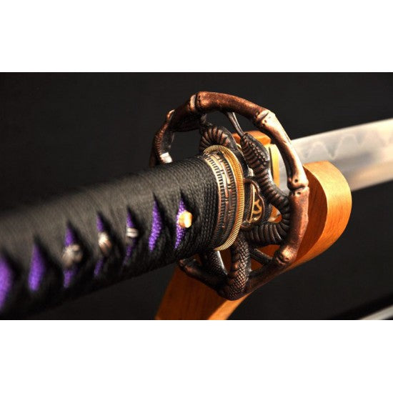 Folded Steel Samurai Japanese KATANA Sword Clay Tempered Blade Genuine Rayskin Saya - Culture Kraze Marketplace.com