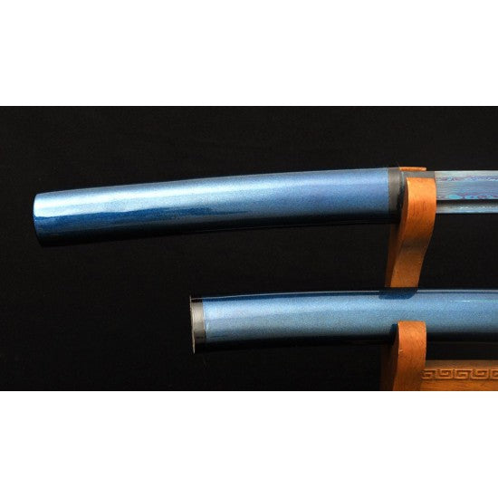 Blue Shirasaya KATANA Japanese Samurai Sword Damascus Folded Steel Hand Made - Culture Kraze Marketplace.com