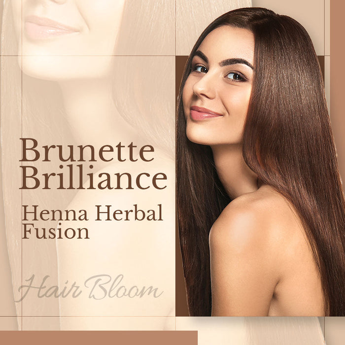 Hair Bloom Natural Brunette Hair Color- Herbal Henna & Indigo Mix Hair Color Powder- 12 individual sachets (10 gm each)- Reusable Brush & Tray Included-5