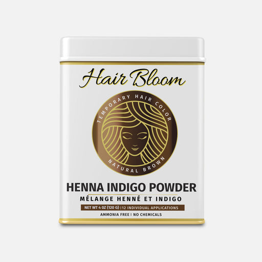 Hair Bloom Natural Brunette Hair Color- Herbal Henna & Indigo Mix Hair Color Powder- 12 individual sachets (10 gm each)- Reusable Brush & Tray Included-0