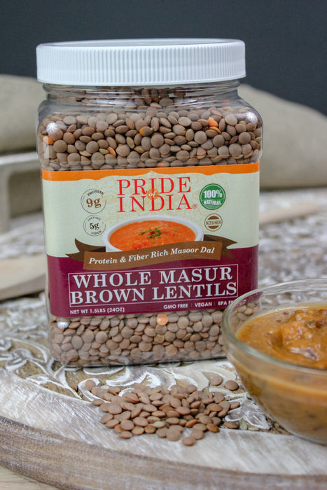 Indian Whole Brown Crimson Lentils - Protein & Fiber Rich Masoor Whole Jar-2