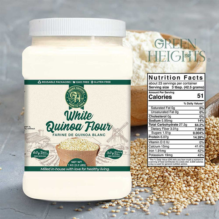 White Quinoa Flour - 2.2 Pound / 1 KG Jar by Green Heights-7