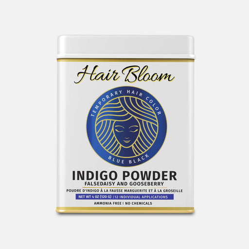Hair Bloom Natural Blue Black Hair Color- Herbal Indigo w/ False Daisy & Gooseberry Hair Color Powder- 12 individual sachets (10 gm each)- Reusable Brush & Tray Included-0