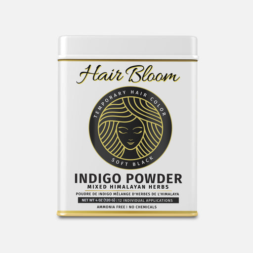 Hair Bloom Natural Jet Black Hair Color- Indigo Powder w/ Mixed Himalayan Herbs Hair Color Powder- 12 individual sachets (10 gm each)- Reusable Brush & Tray Included-0