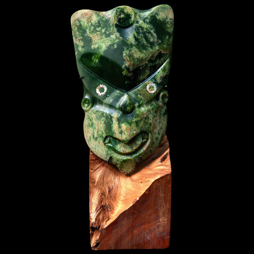 Large Jade "WHEKU" Mask on Stand, handcrafted by Alex Sands - Culture Kraze Marketplace.com