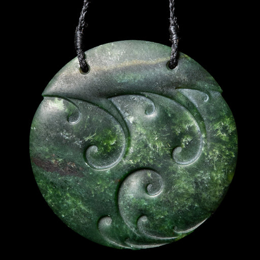 Carved Greenstone Koru Disc Cord Pendant Necklace - Culture Kraze Marketplace.com
