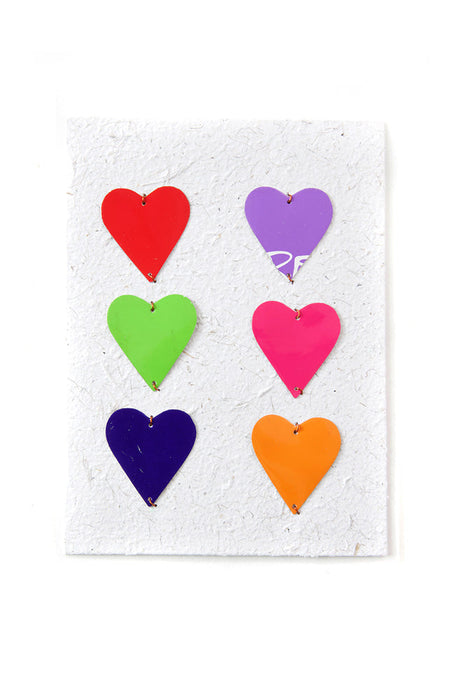 Recycled Metal Hearts Aligned Note Card - Culture Kraze Marketplace.com