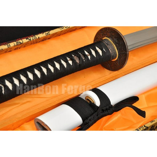 Japanese KATANA Sword Hand Forged 1060 High Carbon Steel Full Tang Blade Samurai Sword With Alloy Tsuba White Saya - Culture Kraze Marketplace.com
