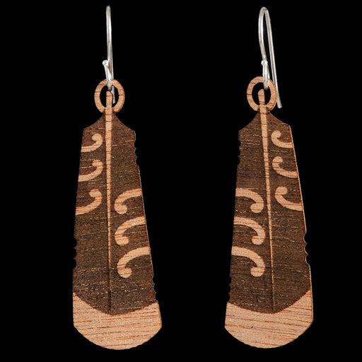 Wooden Huia Feather Earrings by Kristal Thompson (3 Sizes) - Culture Kraze Marketplace.com