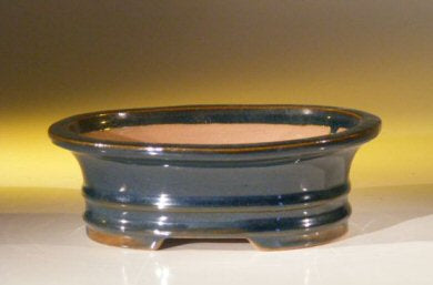 Blue Ceramic Bonsai Pot - Oval   7.0" x 5.5" x 2.375" - Culture Kraze Marketplace.com