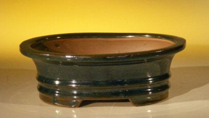 Dark Green Ceramic Bonsai Pot - Oval  8.0" x 6.0" x 2.5" - Culture Kraze Marketplace.com