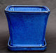 Blue Ceramic Bonsai Pot Square With Attached Humidity / Drip Tray   5.25" x 5.25" x 5.5" - Culture Kraze Marketplace.com