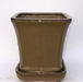 Olive Green Ceramic Bonsai Pot Square With Attached Humidity / Drip Tray   5.25" x 5.25" x 5.5" - Culture Kraze Marketplace.com