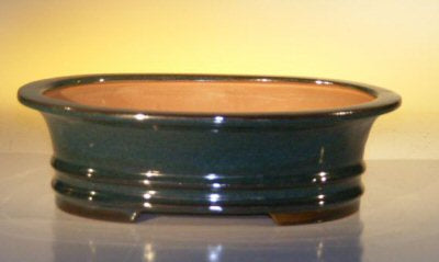 Dark Moss Green Ceramic Bonsai Pot - Oval   9.75" x 7" x 2.75" OD 8.5" x 5.5" x 2.25" ID - Culture Kraze Marketplace.com