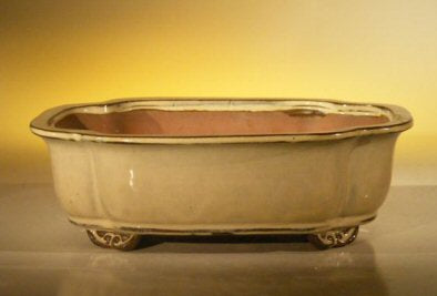 Beige Ceramic Bonsai Pot - Rectangle   10" x 8" x 3.125" - Culture Kraze Marketplace.com