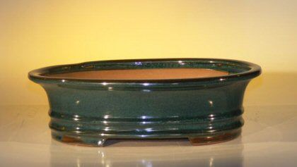 Blue / Green Ceramic Bonsai Pot - Oval   12.0" x 9.5" x 3.375" - Culture Kraze Marketplace.com