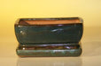 Green Ceramic Bonsai Pot With Attached Humidity/Drip tray - Professional Series Rectangle  6.37" x 4.75" x 2.625" - Culture Kraze Marketplace.com