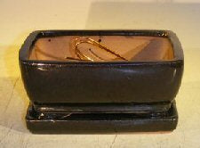 Black Ceramic Bonsai Pot - Rectangle  Professional Series with Attached Humidity/Drip Tray  6.37" x 4.75" x 2.625" - Culture Kraze Marketplace.com