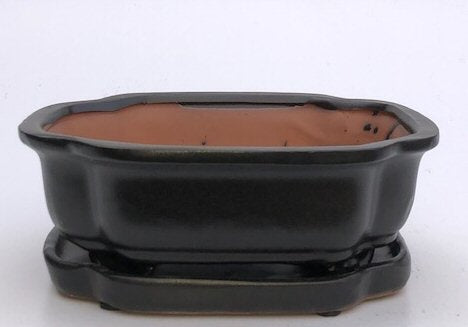 Black Ceramic Bonsai Pot - Rectangle With Humidity Drip Tray 10.5" x 8.75" x 4" - Culture Kraze Marketplace.com