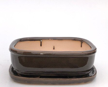 Bronze Ceramic Bonsai Pot - Rectangle With Humidity Drip Tray 10.5" x 8.25" x 3.5" - Culture Kraze Marketplace.com