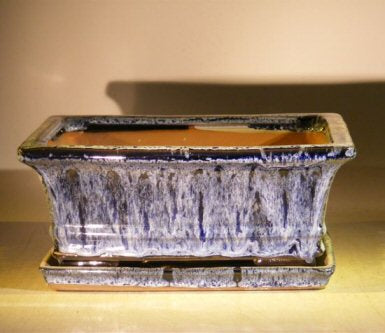 Marble Blue Ceramic Bonsai Pot - Rectangle  Professional Series with Attached Humidity/Drip Tray   10" x 8" x 4.5" - Culture Kraze Marketplace.com