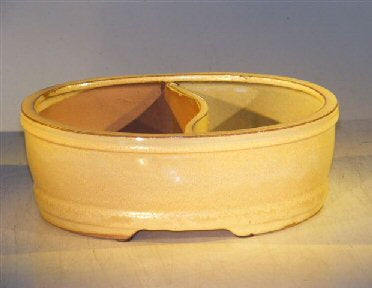 Beige Ceramic Bonsai Pot -  Land/Water Divider   10" x 7.5" x 4" - Culture Kraze Marketplace.com