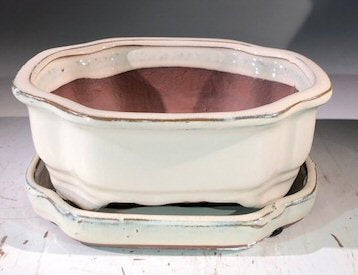 Beige Ceramic Bonsai Pot -Rectangle With Humidity Drip Tray 7" x 5.5" x 3" - Culture Kraze Marketplace.com