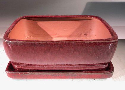 Parisian Red Ceramic Bonsai Pot - Rectangle With Humidity Drip Tray 7" x 5.5" x 3" - Culture Kraze Marketplace.com