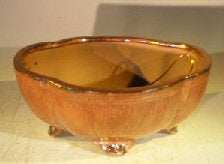 Aztec Orange Ceramic Bonsai Pot -  Oval Lotus Shaped  Professional Series  8.5" x 7.0" x 3.5" - Culture Kraze Marketplace.com