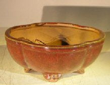 Parisian Red Ceramic Bonsai Pot  - Oval Lotus Shaped  Professional Series  8.5" x 7.0" x 3.5" - Culture Kraze Marketplace.com