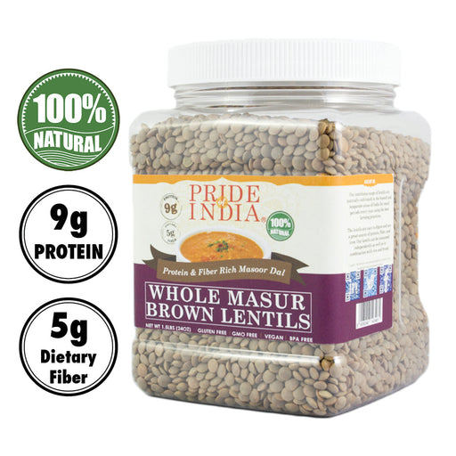Indian Whole Brown Crimson Lentils - Protein & Fiber Rich Masoor Whole Jar-1
