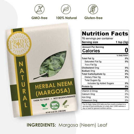 Natural Neem (Margosa) Herb Whole Leaf, 3.53oz (100gm) Pack-1