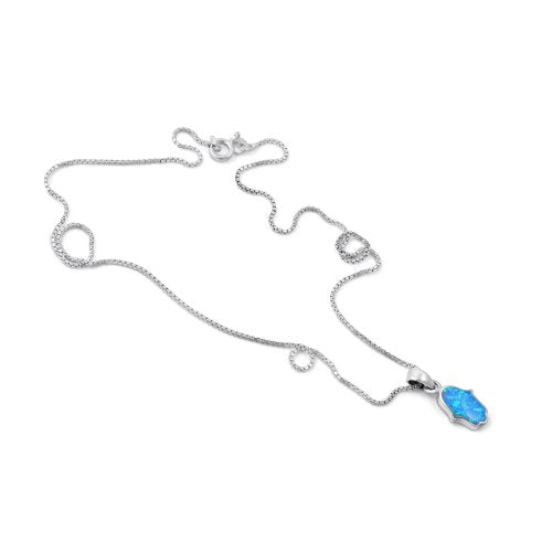 Opal Hamsa Necklace Light Blue Pendant in 925 Sterling Silver - Culture Kraze Marketplace.com