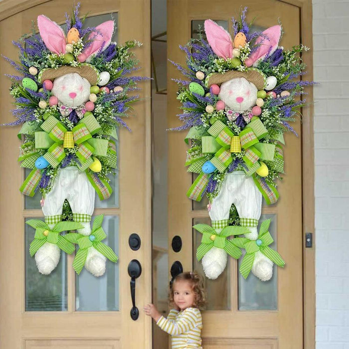 Easter Big Bunny Wreath Colorful Door Ornament Easter Rabbit Holiday Decor - Culture Kraze Marketplace.com