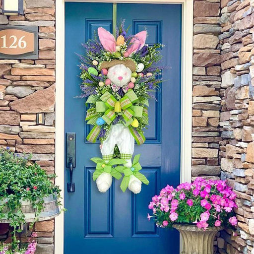 Easter Big Bunny Wreath Colorful Door Ornament Easter Rabbit Holiday Decor - Culture Kraze Marketplace.com
