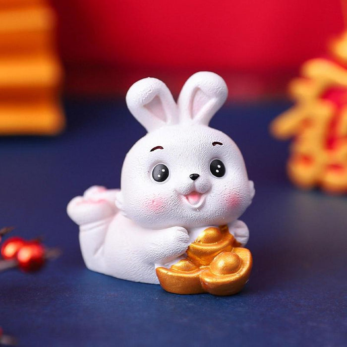 Chinese Zodiac White Rabbit Figurine, Miniature Resin Zodiac Rabbit Ornament - Culture Kraze Marketplace.com